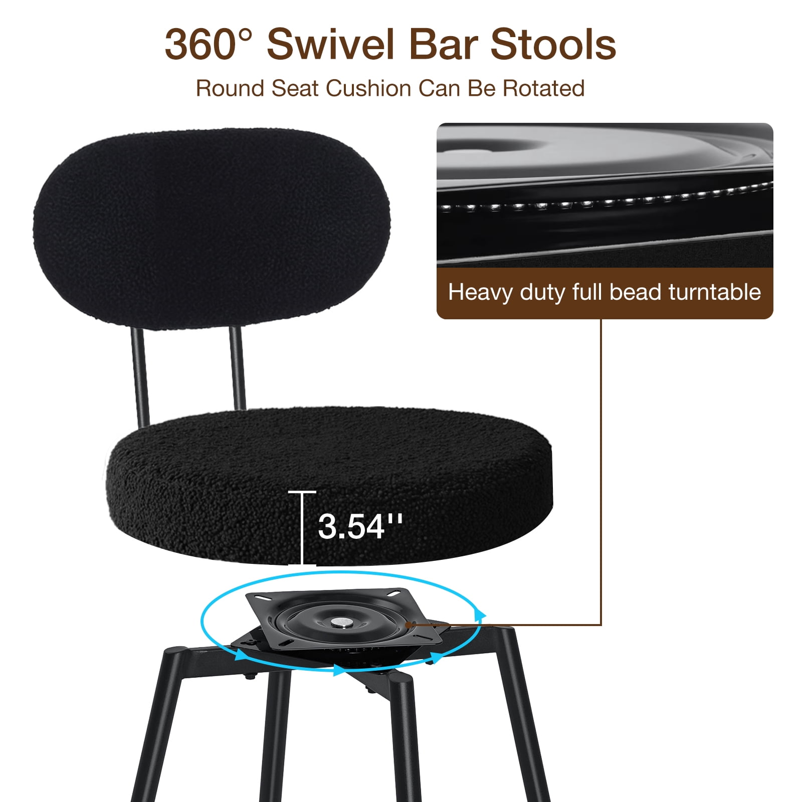 Hommpa 26" Swivel Bar Stools Set of 3 with Back Upholstered Counter Height Modern Boucle Bar Chairs with Metal Frame & Footrest 360° Swivel Dining Pub Chairs for Kitchen Island