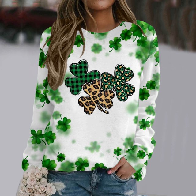Qiopertar Blouse à Manches Longues Imprimée Mode Saint-Patrick pour Femmes Col Rond Pull Décontracté Offres de la Semaine Liquidation à Moins de 5$ jusqu'à 90 % de Réduction