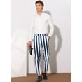 thumbnail image 3 of Unique Bargains Men's Striped Pants Business Skinny Fit Color Block Trousers 28 Blue White, 3 of 6