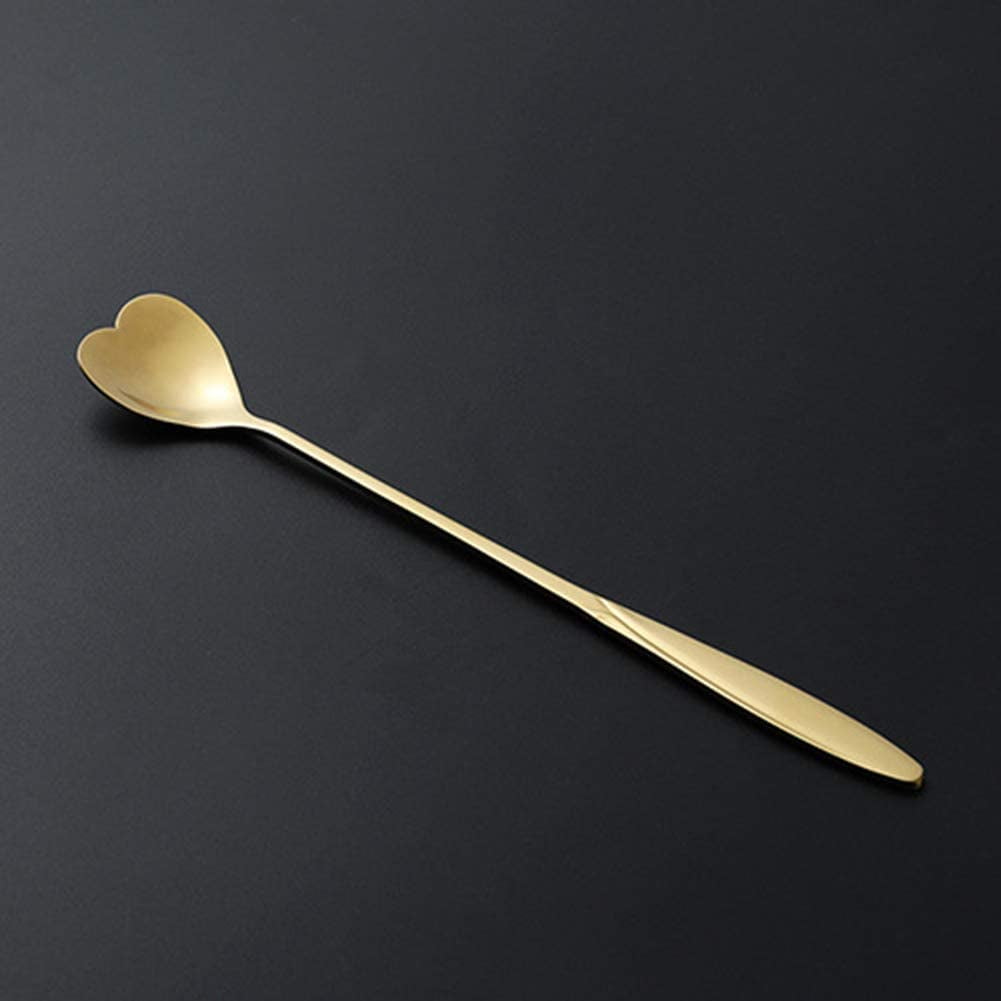 OhhGo 6Pcs Coffee Spoons Stainless Steel Gold Heart-Shaped Creative Tableware Dessert Spoons Kitchen Tableware-Set for Stirring Drink Mixing Milkshake Jam 