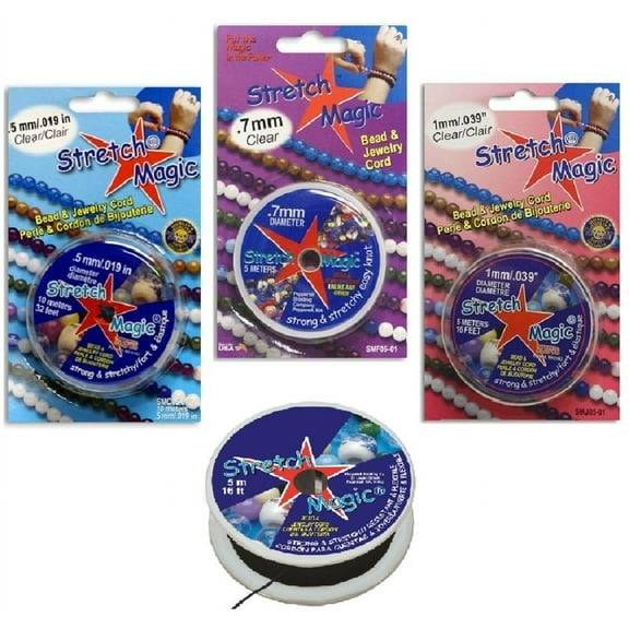 Stretch Magic Jewelry Making and Beading Cord| 3 Clear (0.5mm, 0.7mm, 1mm) and 1 Black (1 mm) Stretchy Thread Set| Strong and Flexible To Use with Bracelet, Necklace, Choker, Beads