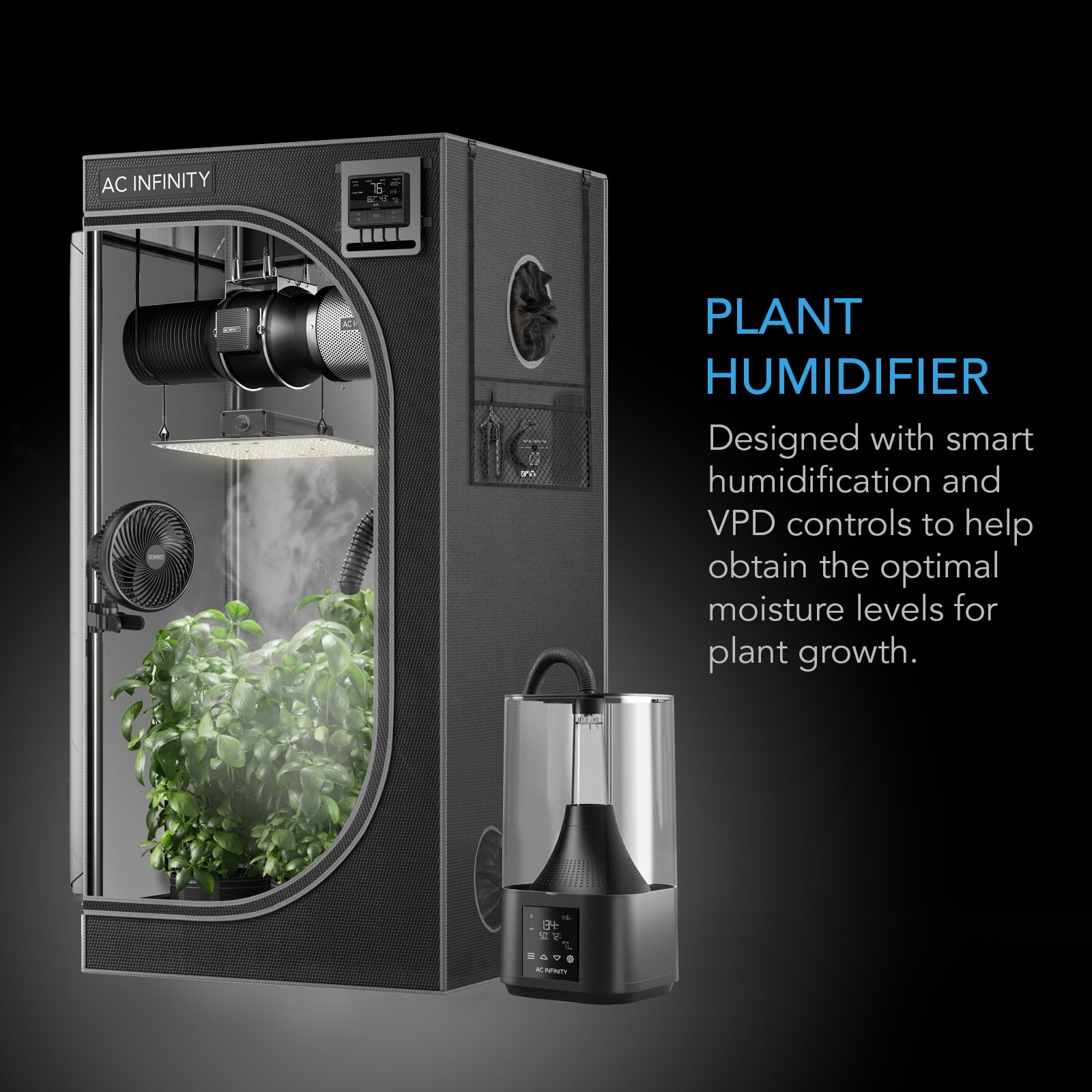 AC Infinity CLOUDFORGE T3, Plant Humidifier 4.5L with VPD and Humidity Controller, Detachable Tubing, Indoor Room Humidifier with Redesigned No-Leak Seal for Grow Tents, Grow Rooms & Greenhouses
