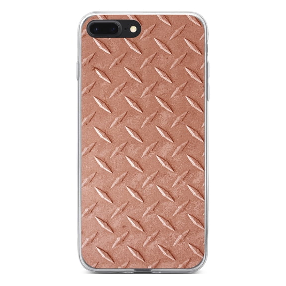 DistinctInk Clear Shockproof Hybrid Case for iPhone 7 PLUS / 8 PLUS (5.5" Screen) - TPU Bumper, Acrylic Back, Tempered Glass Screen Protector - Orange Diamond Plate Steel Print - Printed Diamond Plate