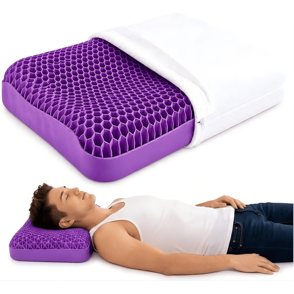 Ergonomic Cooling Pillow, Breathable Honeycomb TPE Support Pillow for Neck Pain, Purple