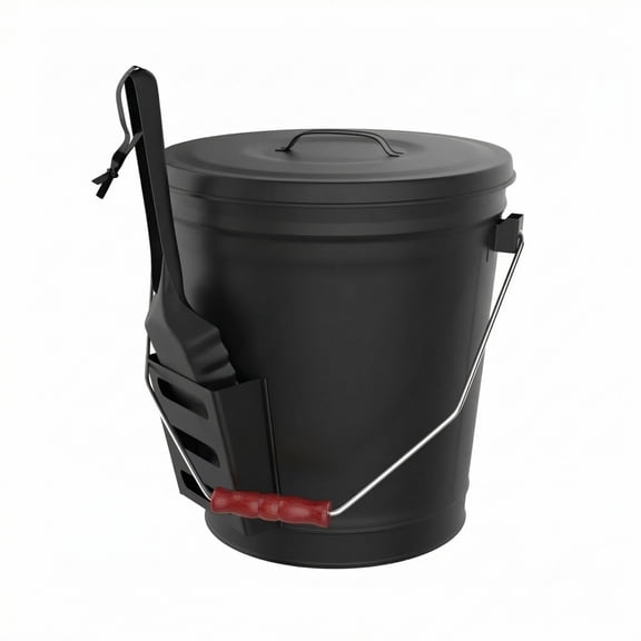Pure Garden 4.75-Gallon Metal Ash Bucket with Lid and Shovel (Black)