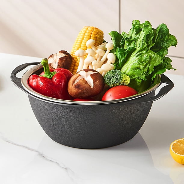 Colador microporoso de cocina, cesta de drenaje multiusos de doble capa con mango, juego de colador de Metal de acero inoxidable para drenar