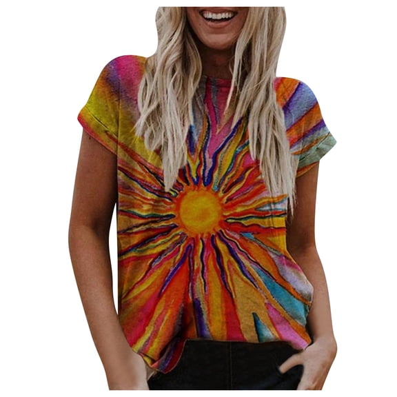 Puntoco Womens Plus Size Tops,Plus Size Short Sleeve Printed V-Neck Tops Tee T-Shirt Blouse