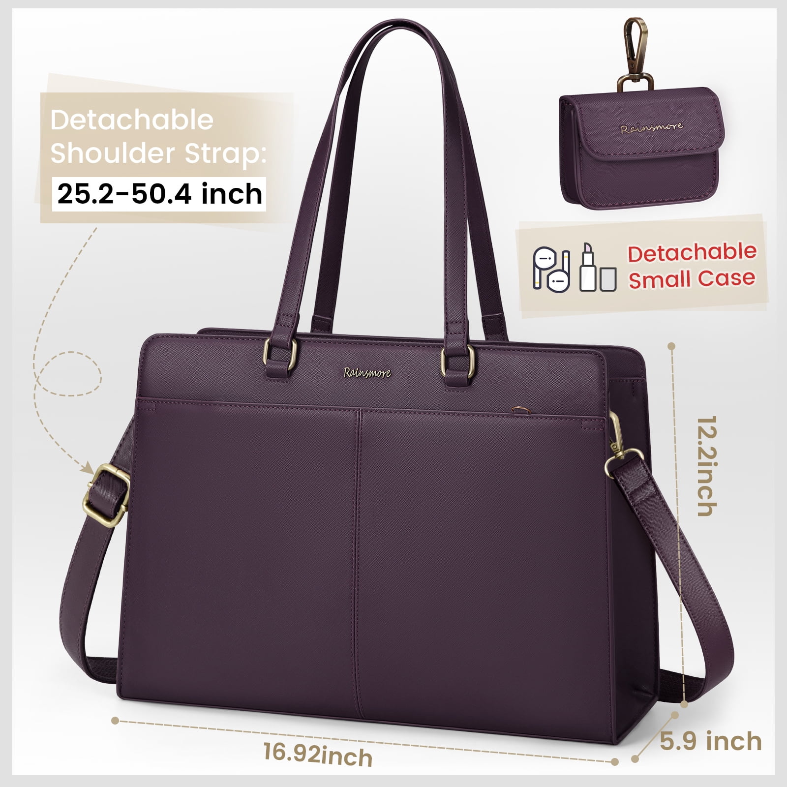 RAINSMORE Laptop Bag for Women 15.10 inch Laptop Tote Briefcase Waterproof Leather Computer Bag Work Tote Bags,Dark Purple
