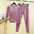 thumbnail image 5 of Women's 2 Piece Sets Winter Thick Thermal Fleece Lined Solid Pajamas Sets Long Sleeve Tops with Stretchy Pj Legging(Purple,XXL), 5 of 5
