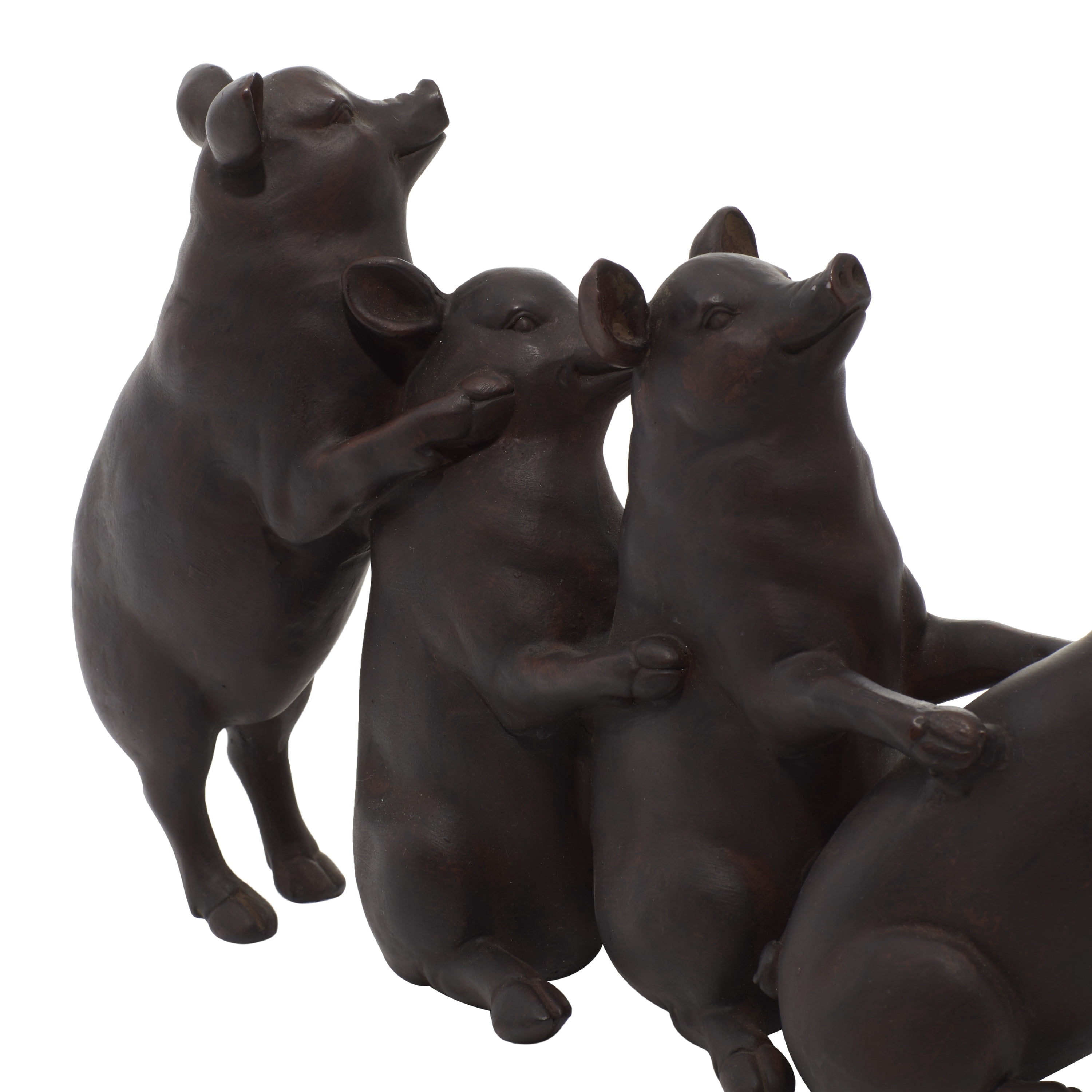 13" x 7" Dark Brown Polystone Pig Sculpture, by DecMode