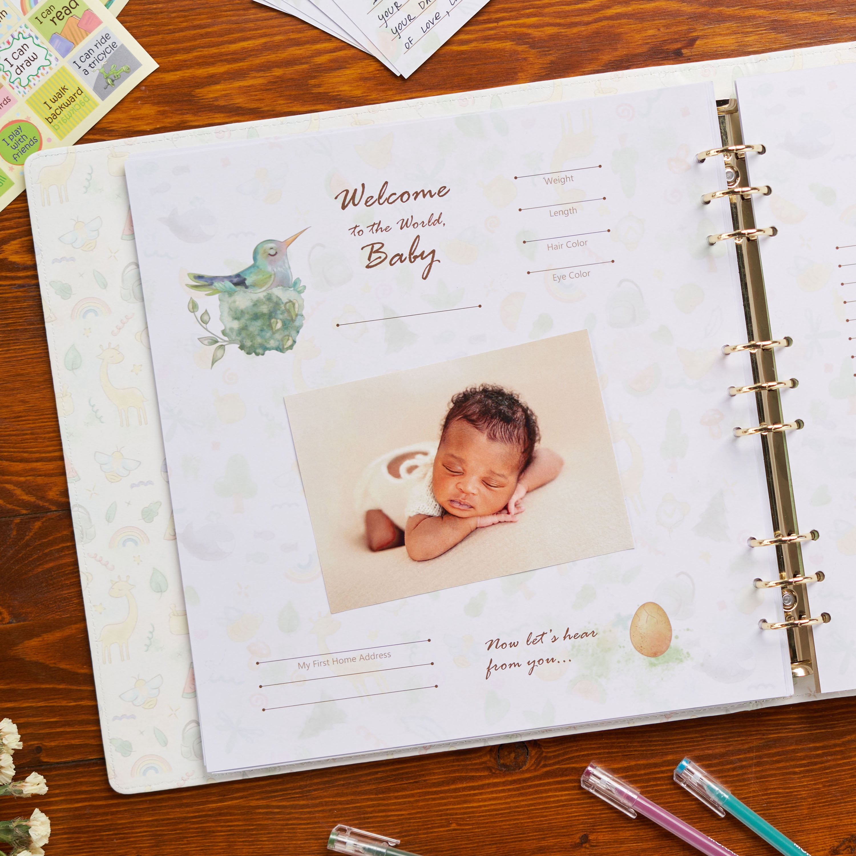 Leather-Bound Baby Memory Book - Loose-Leaf Baby Scrapbook Album - Beautiful Baby Gift Set