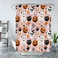 thumbnail image 4 of Happy Halloween Shower Curtain Cute Cartoon Pumpkin Spooky Ghost Orange Pumpkin Head Icons Funny Black Cat Spider‘s Web Skull Skeleton Witch Hat Fabric Bath Curtain Set with Hook, 4 of 4