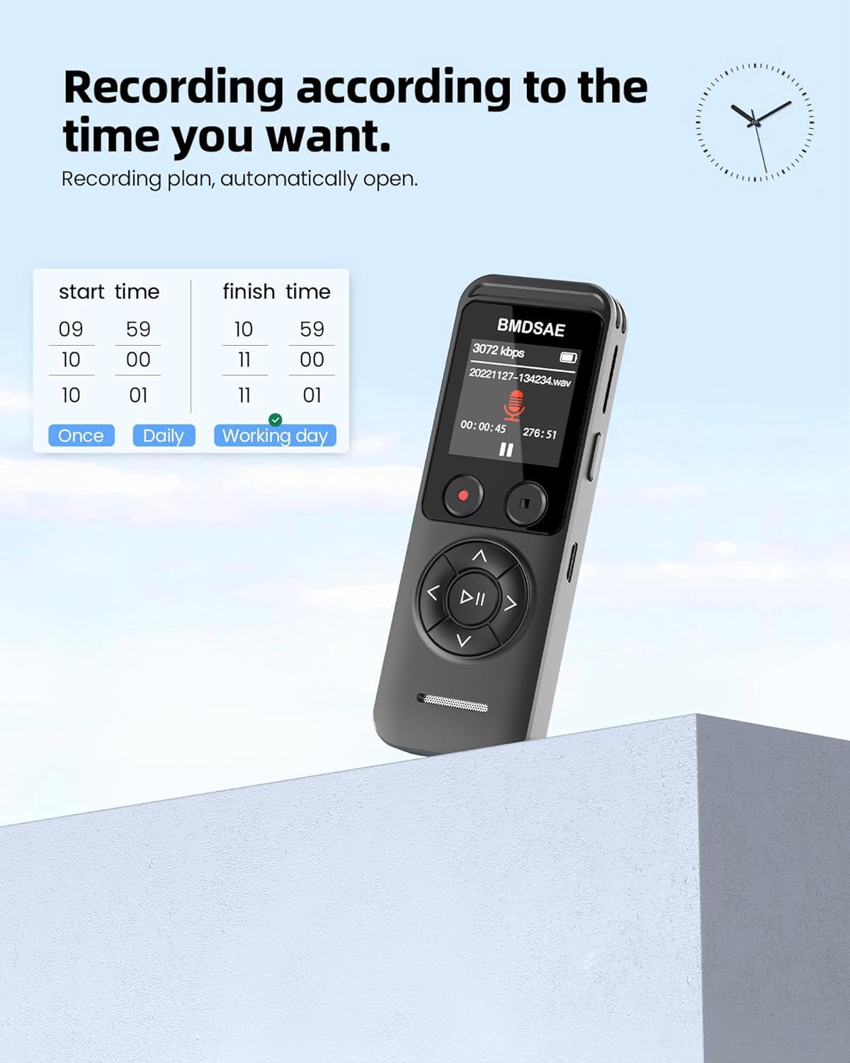 64GB Digital Voice Recorder - Voice Recorder with Playback Dual Microphone 3072 Kbps A-B Repeat Recording Monitoring & Noise Reduction Voice Activated Recording