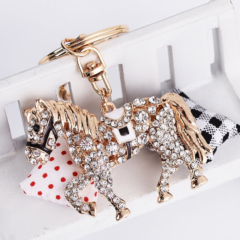 QDDollars Running Horse Keychain For Women - Gold Rhinestone Bohemian Key Ring