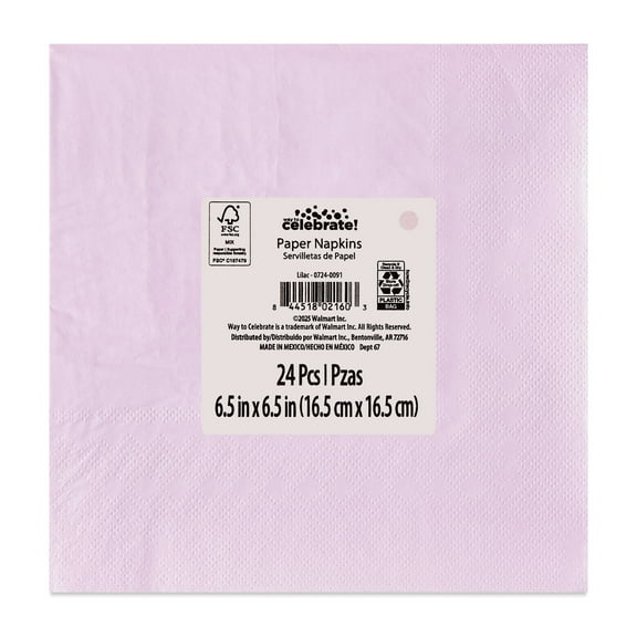 6.5" x 6.5" Disposable Lilac Paper Napkins, 24 Pieces, by Way To Celebrate