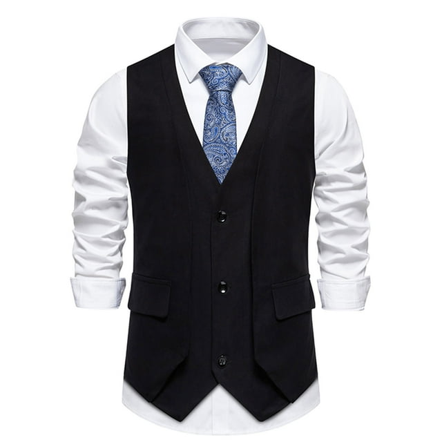 Dvkptbk Tops Tank Men Hommes Mode Solide Rétro Ont des Poches Bouton V-Cou Tanks Tops Blouse
