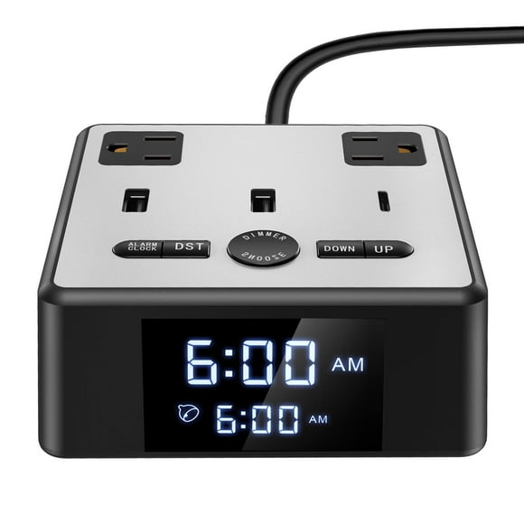 Multi-Function Led Light Wake Up Alarm Clock - Dual Alarms, 4-Level Adjustable Brightness, 2 AC Outlets + 3 USB Fast Charging Ports, Safe and Convenient Bedside Companion Thanksgiving&