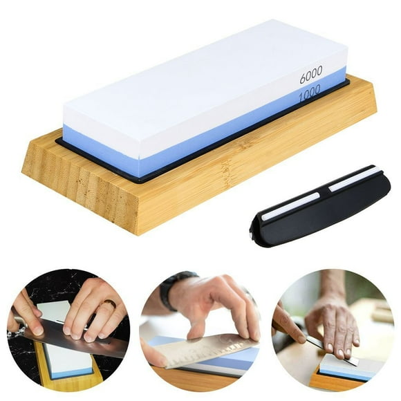 Elite Knife Sharpening Stone, Premium Whetstone with Double-sided Grit for Customizable Sharpening, NonSlip Bamboo Base & Angle Guide Included