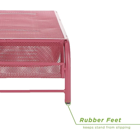 Mind Reader MESHMONSTA-PNK Metal Mesh Desk Drawer, Desktop Monitor Stand Organizer, Pink
