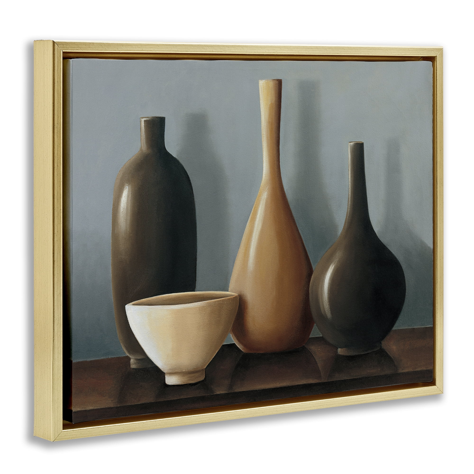 Stupell Industries Varried Pottery Still Life Furniture Painting Gold Floater Framed Canvas Art Print Wall Art, 31 x 25