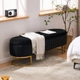thumbnail image 3 of Velvet Storage Bench for Bedroom, Modern Tufted End of Bed Bench for King Size Bed, Upholstered Long Bench with Gold Legs for Living Room/Entryway, 3 of 7