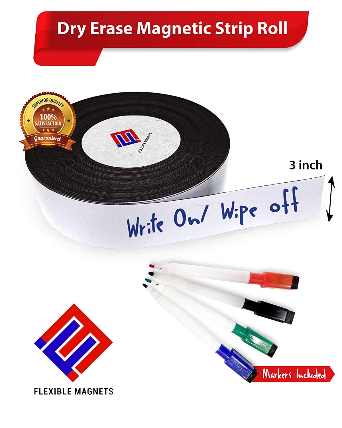 Dry Erase Strip Roll Write on / Wipe off With Marker.(3