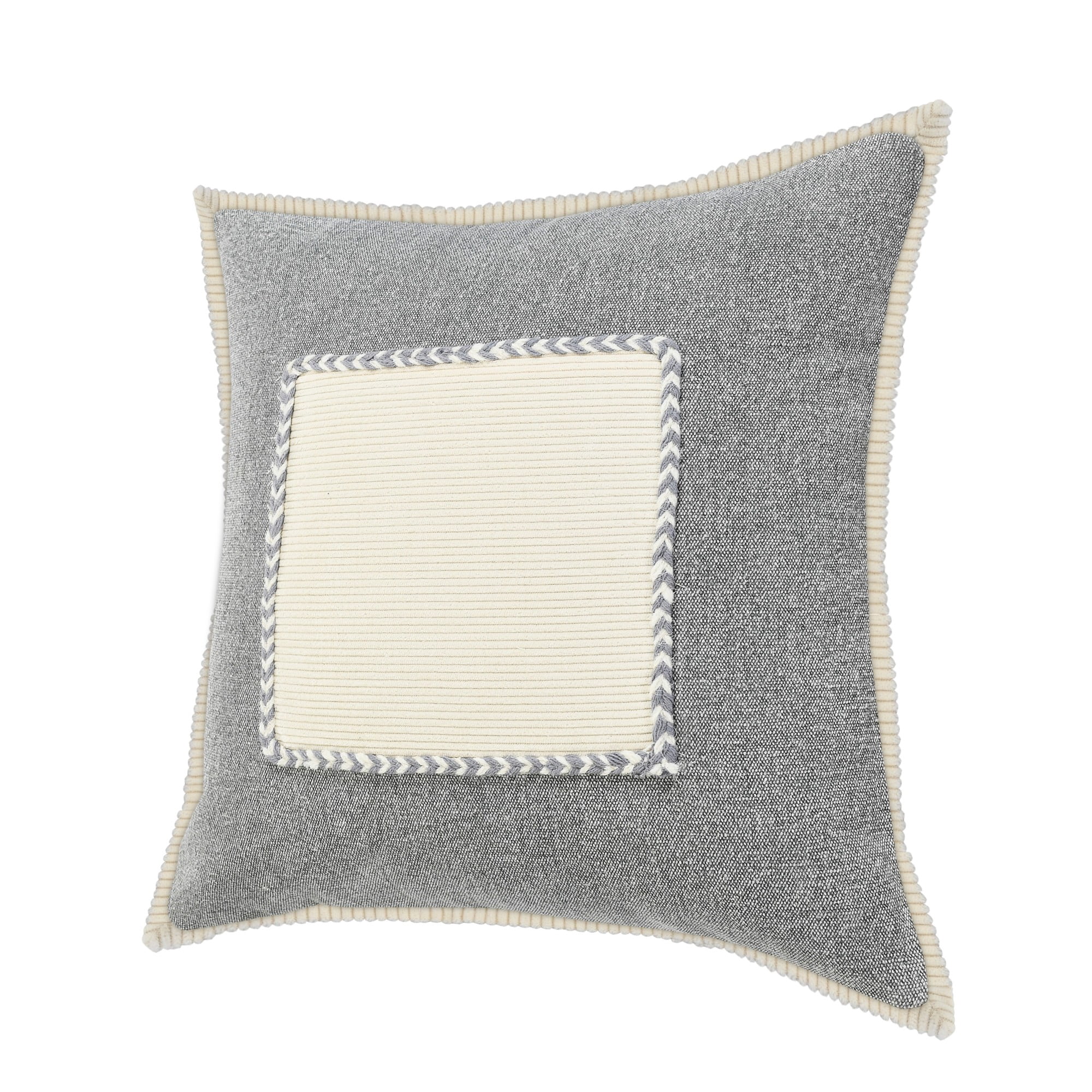 Laddha Home Designs Handwoven Geometric Flanged Throw Pillow Cover - 20" - Gray and Cream