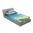 thumbnail image 2 of Ambesonne Tropical Fitted Sheet & Pillow Sham Set, Surreal Sea Palm Tree, Twin, Fern Green Turquoise, 2 of 2
