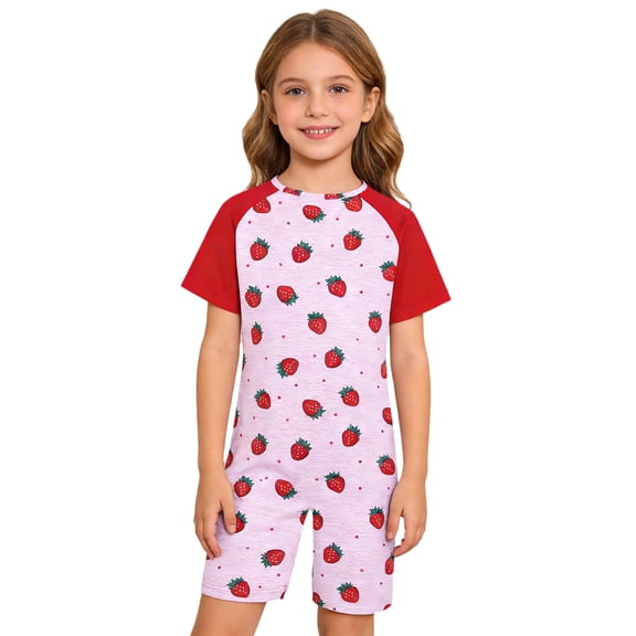 TTAO Girls Boys Special Needs Adaptive Clothing Zip Back Printed Jumpsuit Short Sleeve Anti-Strip Romper Light Pink 8