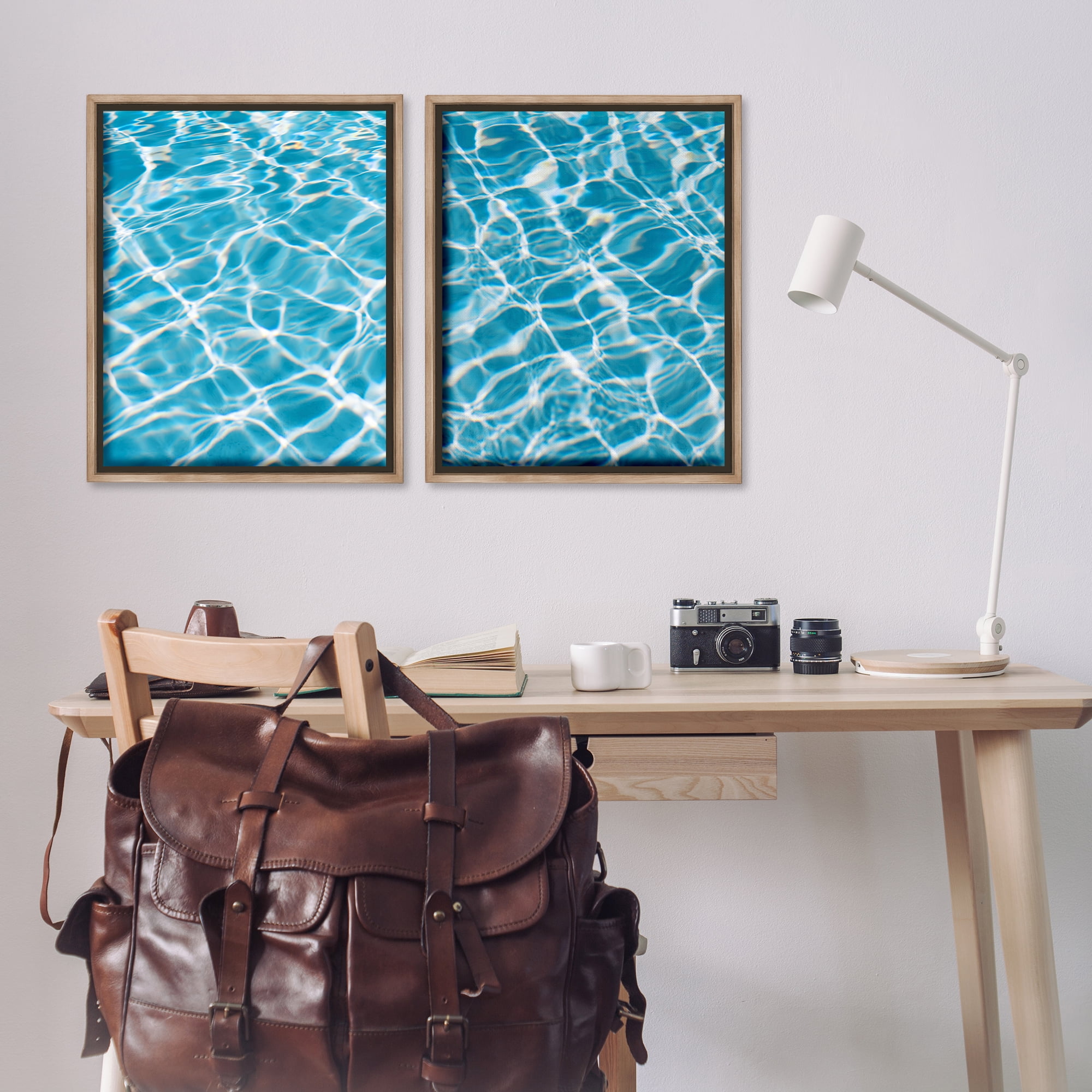 Stupell Industries Welcoming Pool Water Nautical & Beach Painting Brown Floater Framed Canvas Art Print Wall Art, 31 x 25, Set of 2