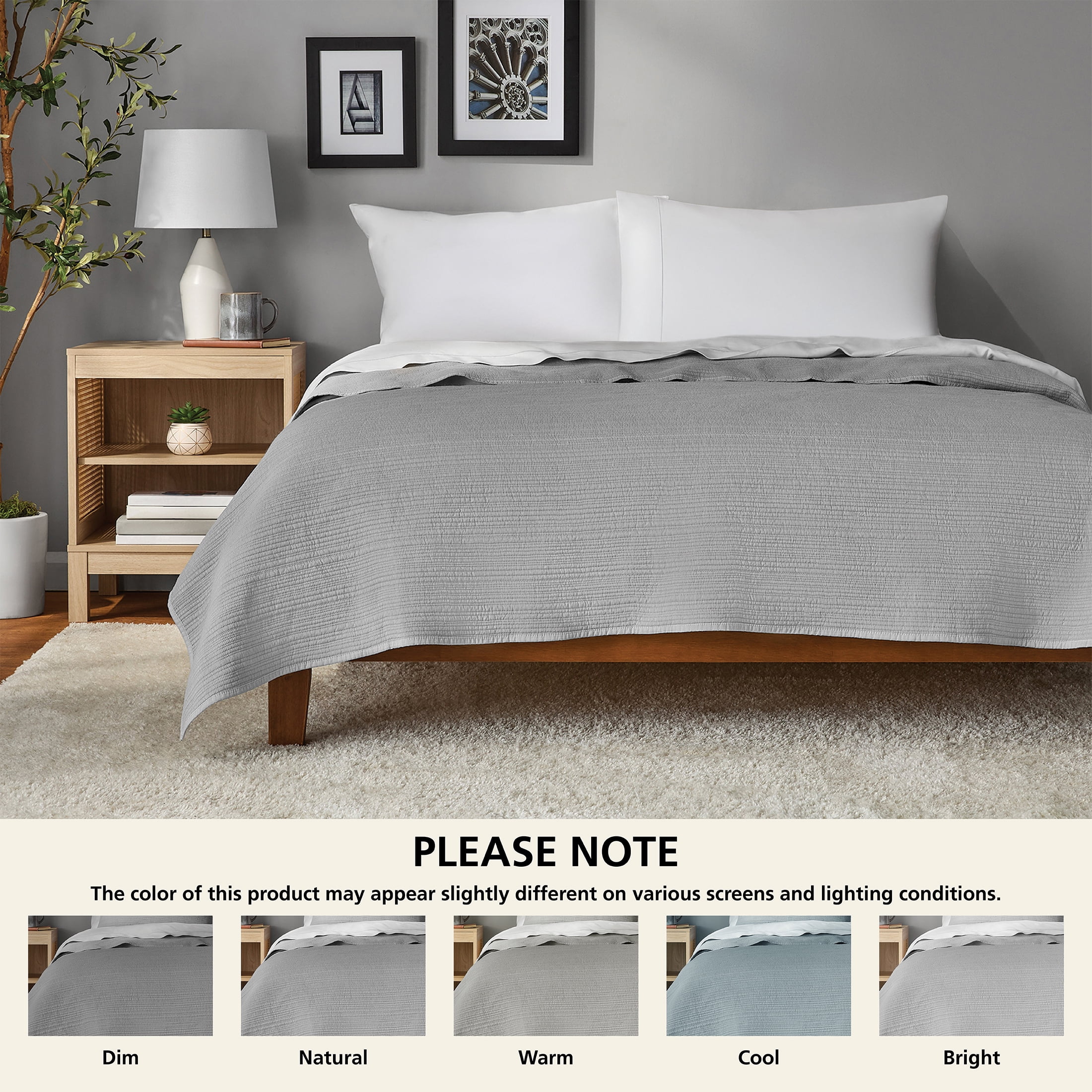 Mainstays Garment Washed Stripe Quilt, Full/Queen, Silver Grey, Soft Microfiber Bedding