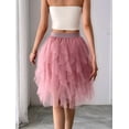 thumbnail image 5 of Women Tulle Skirts Midi Long Fairy Skirt Tutu A-Line Mesh Layered High Elastic Waist Skirts Pink XL, 5 of 7