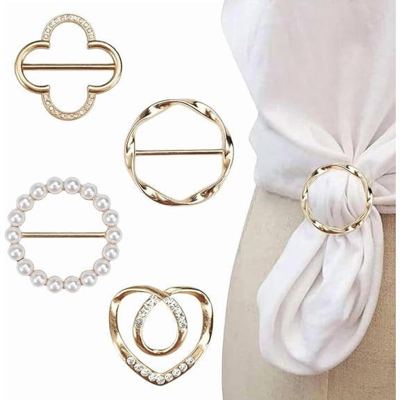 4PCS Scarf Ring Clip, T-shirt Ties Clips Clothes Corner Knotted Button for Women Fashion Metal Round Circle Shirt Clip Buckle