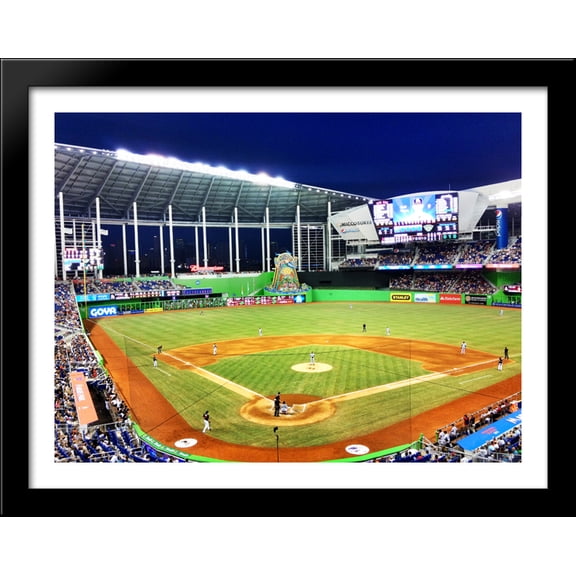 Marlins Park 36x28 Large Black Wood Framed Print Art - Home of the Miami Marlins