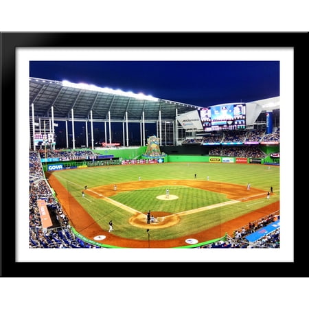 Marlins Park 36×28 Large Black Wood Framed Print Art – Home of the Miami Marlins