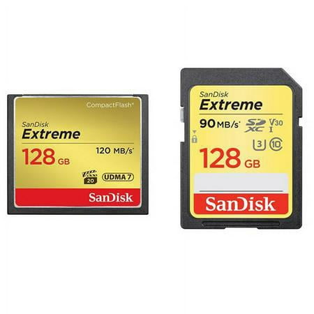 128GB Extreme Compact Flash Memory Card, - Transfer speed up to 120MB/s - Bundle With SanDisk Extreme 128GB UHS-I Class 10 U3 V30 SDXC Memory Card
