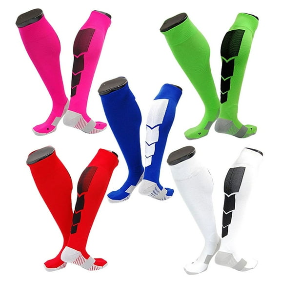 Lian LifeStyle Gorgeous Women's 5 Pair Long Athletic Football Soccer Socks Sport Tube Socks M XL0032-Rose, Green, Blue, RED,White