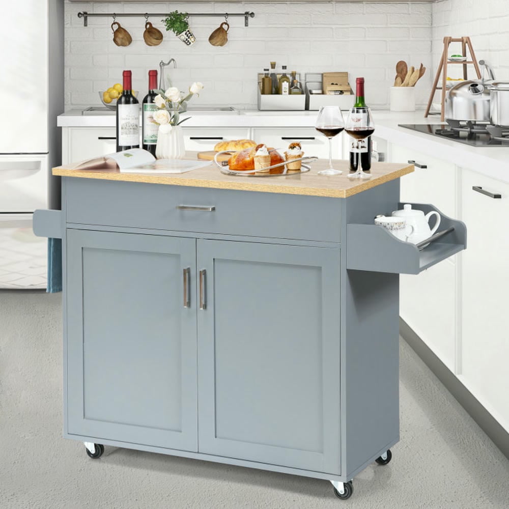 Topcobe Rolling Kitchen Island Cart with Towel and Spice Rack, Portable Kitchen Island, Kitchen Carts on Wheels with Storage, Gray