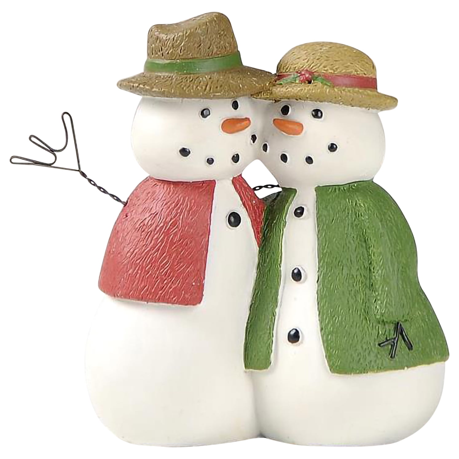 Snowman Couple With Wool Coats White 3 x 3 Resin Stone Christmas