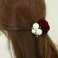 thumbnail image 5 of Anvazise Lady Girl Chic Sweet Rose Flower Faux Pearls Hairband Ponytail Holder Hair Band Green, 5 of 13