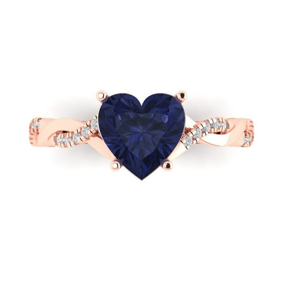 2.1ct Heart Cut Blue Sapphire 14k Pink Rose Gold Engraving Statement Bridal Wedding Designer Ring Size 7.5