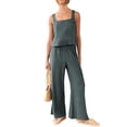 thumbnail image 4 of Lucakuins - Conjunto de pantalones de pierna ancha con banda elástica para mujer, 2 piezas, color sólido Lucakuins moda, 4 of 9