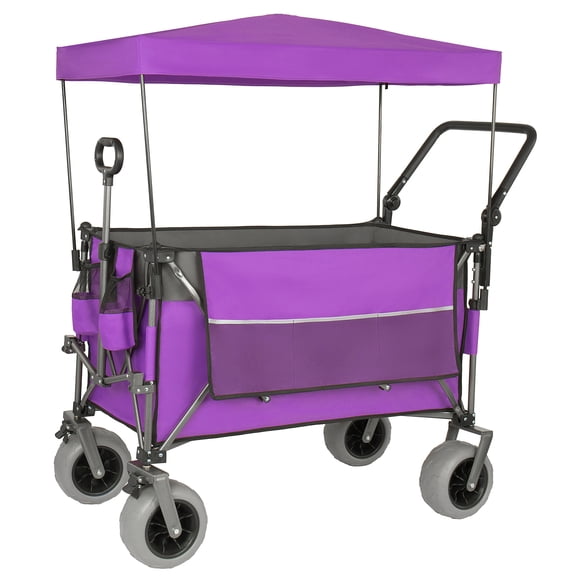 FFZ Multi-Functional Push-Pull Folding Wagon Cart with Rotating Handle & Canopy, 9"x4" Beach Tires for Camping & Beach, Load Capacity 480lbs, 300L Large Capacity for Transport, Groceries, Outdoor Use