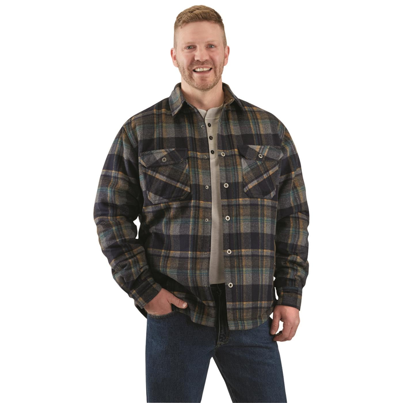 Guide Gear Beartrack Mens Wool Shirt Jacket Long Sleeve, Warm Button ...