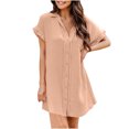 thumbnail image 2 of Wycnly Formal Dresses for Women Beach Casual Button Down Lapel Loose Shirt Short Dresses Short Sleeve V-Neck Solid 2024 Summer Mini Dress Coffee XL, 2 of 7
