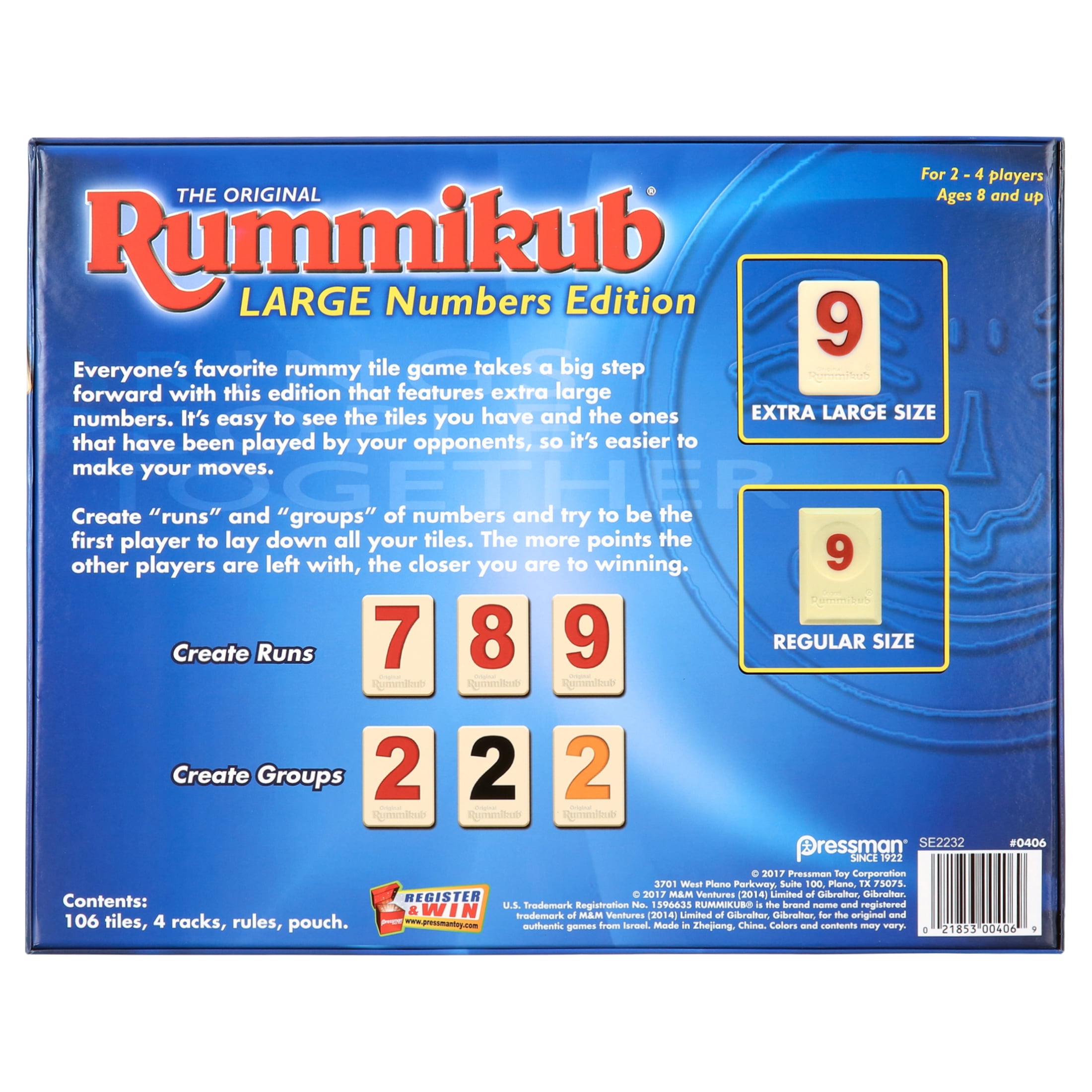 Pressman Rummikub® Large Numbers Edition - the Original Rummy Tile Game ,  Blue 33.7 x 5.1 x 26.7 Centimetres