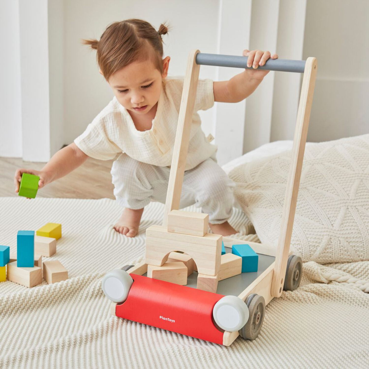 PlanToys® Baby Walker Wooden Push Toy for First Steps & Balance | Montessori Developmental Toy for Coordination & Confidence | Eco-Friendly Learning Toy