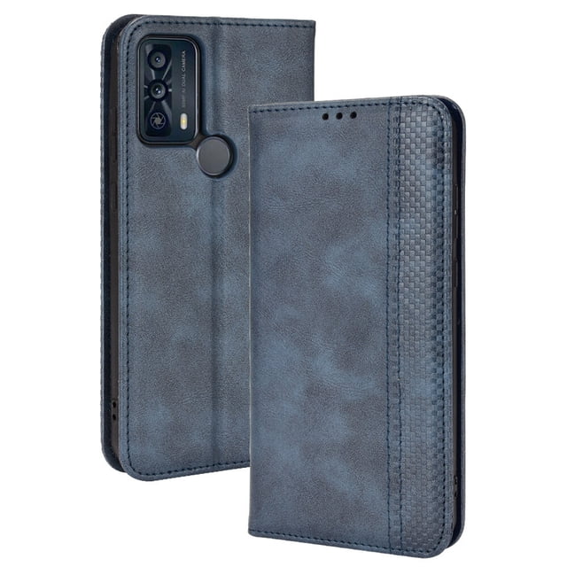 Compatible with TCL 20B Case Magnetic Closure Vintage Pattern PU Leather Wallet Cover with Card Slots-Blue