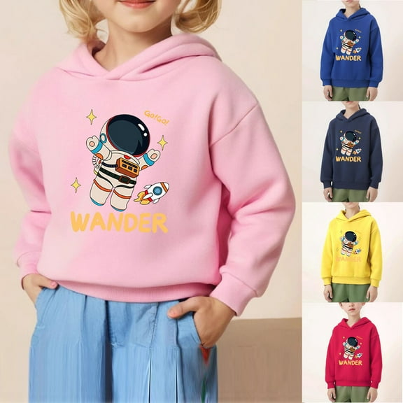 Jinhomg Girls Boys Long Sleeve Sweatshirt Cute Astronaut Graphic Toddler Hoodies Kids Thermal Cozy Pullovers Yellow 6 Years