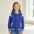 thumbnail image 5 of UDAUDU Kids Varsity Baseball Jacket Color Block Bomber Coat Button Down Lightweight Unisex Boys Girls Fall Winter School Outwear Blue 14-15 Years, 5 of 7